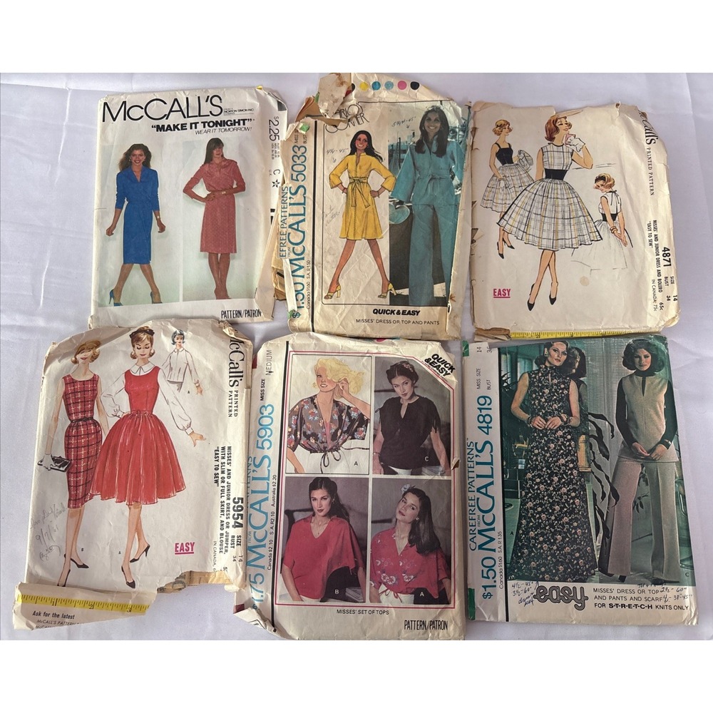 McCalls Sewing Patterns Lot of 6 Vintage Modern Dresses Tops Pants Sizes 12-14 M